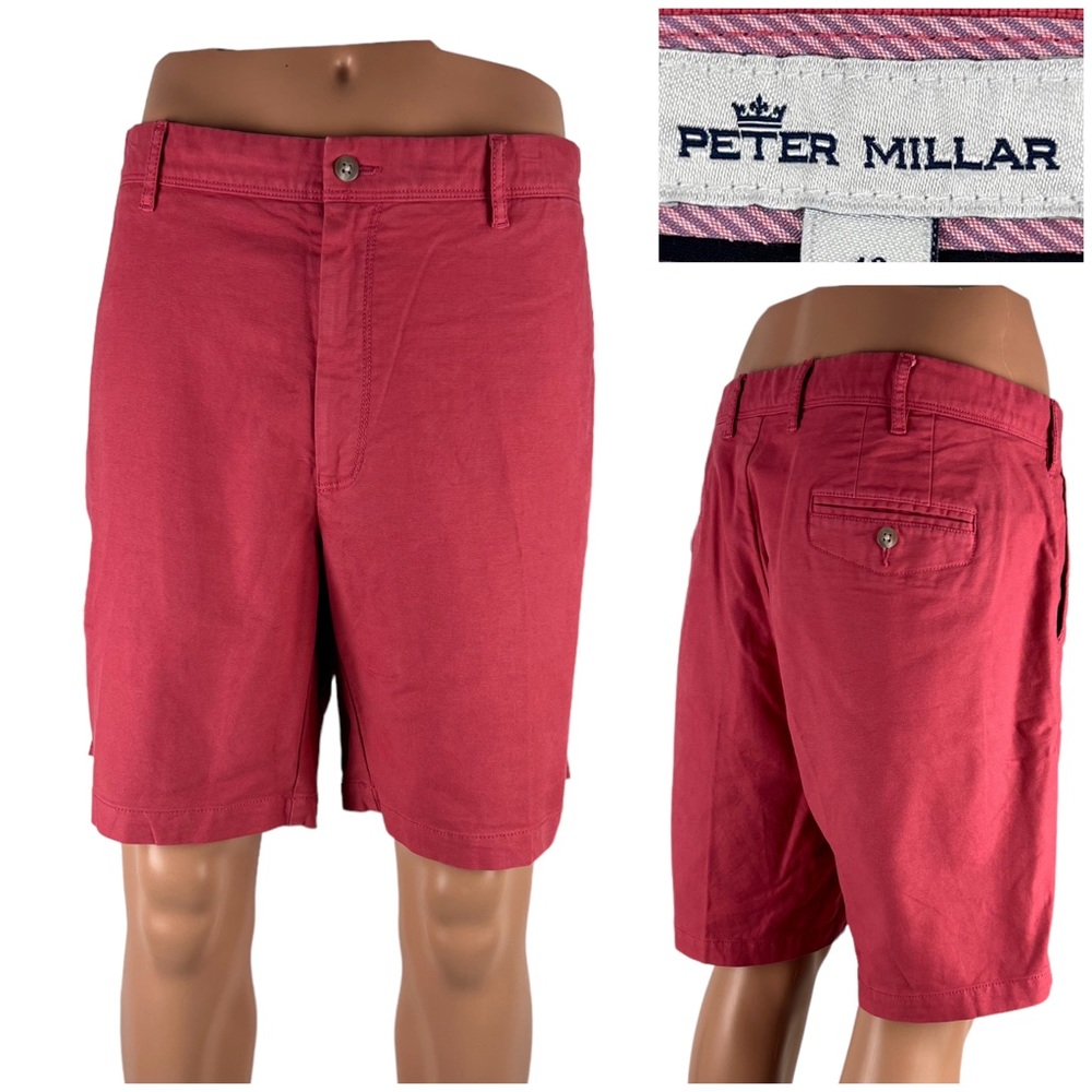 Peter Millar Mens 40 Shorts Cotton Blend Stretch  Crown 8” Inseam Pink Golf EUC